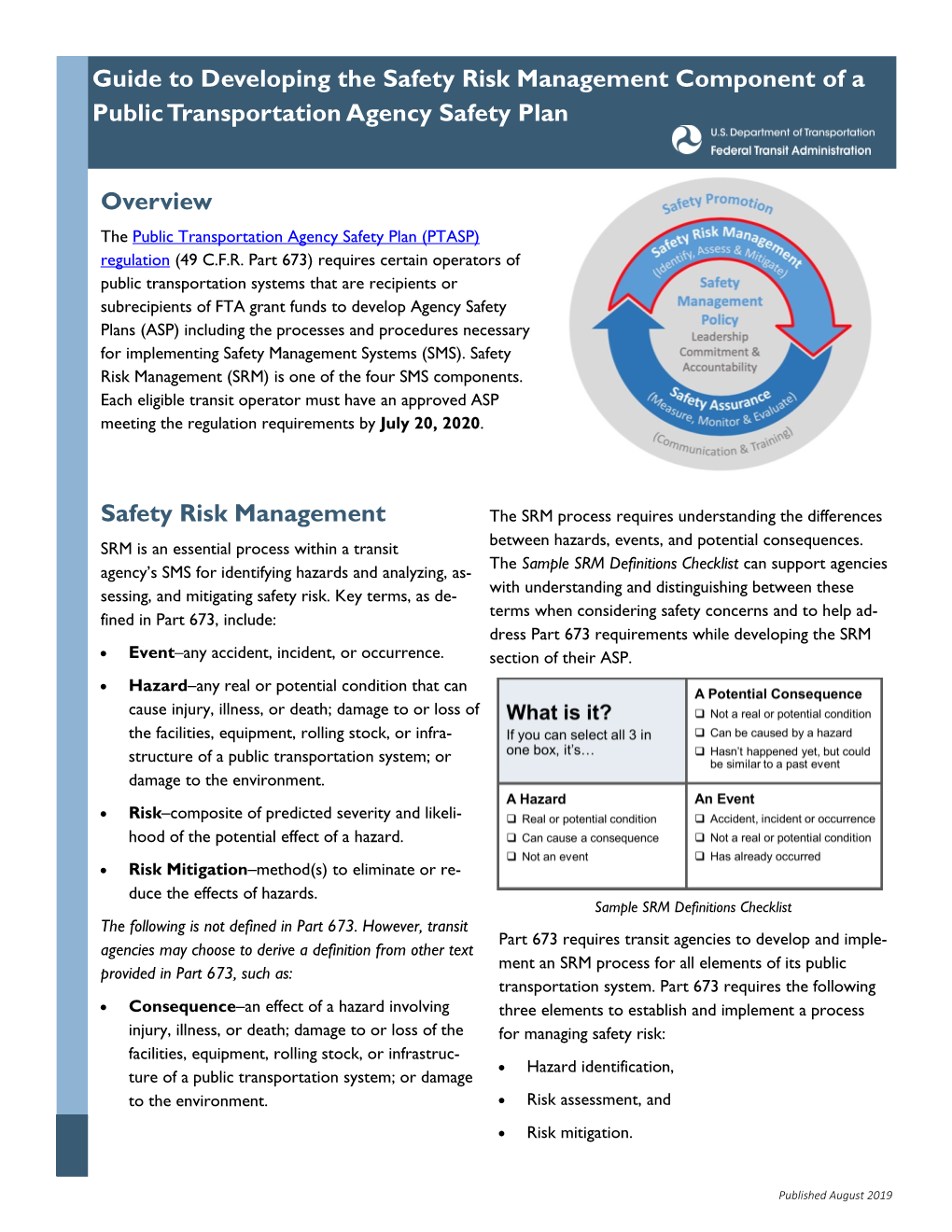 Guide to Developing the Safety Risk Management Component of a Public Transportation Agency Safety Plan