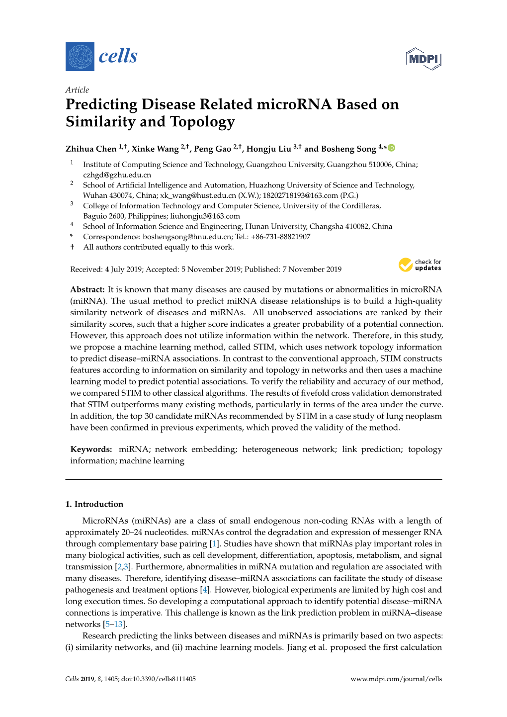 Predicting Disease Related Microrna Based on Similarity and Topology