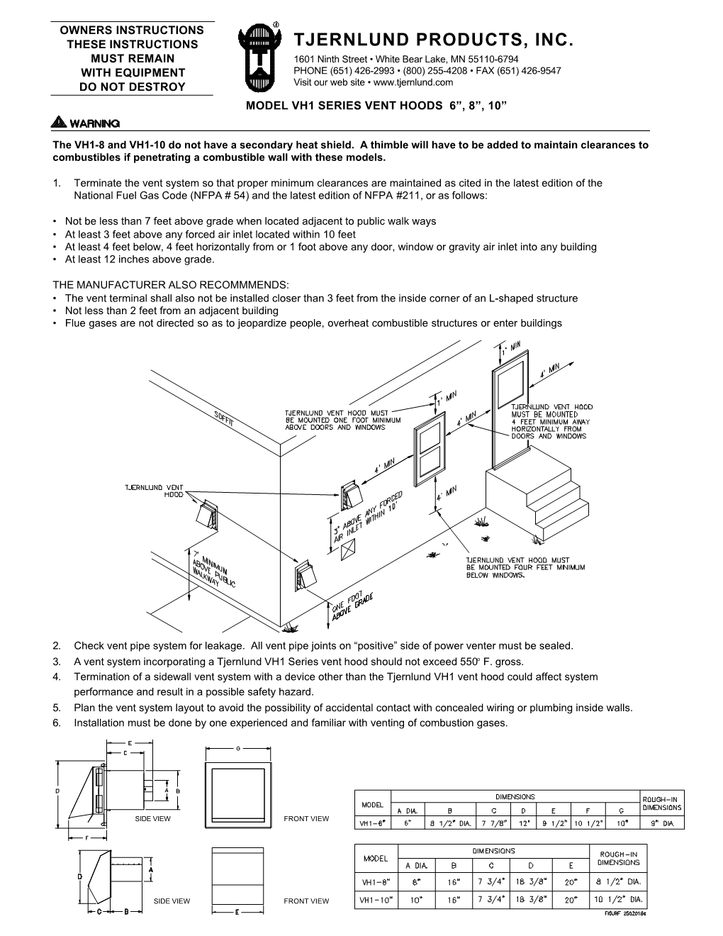 VH1-6,8,10 Vent Hoods 8504054 Rev B 09/00