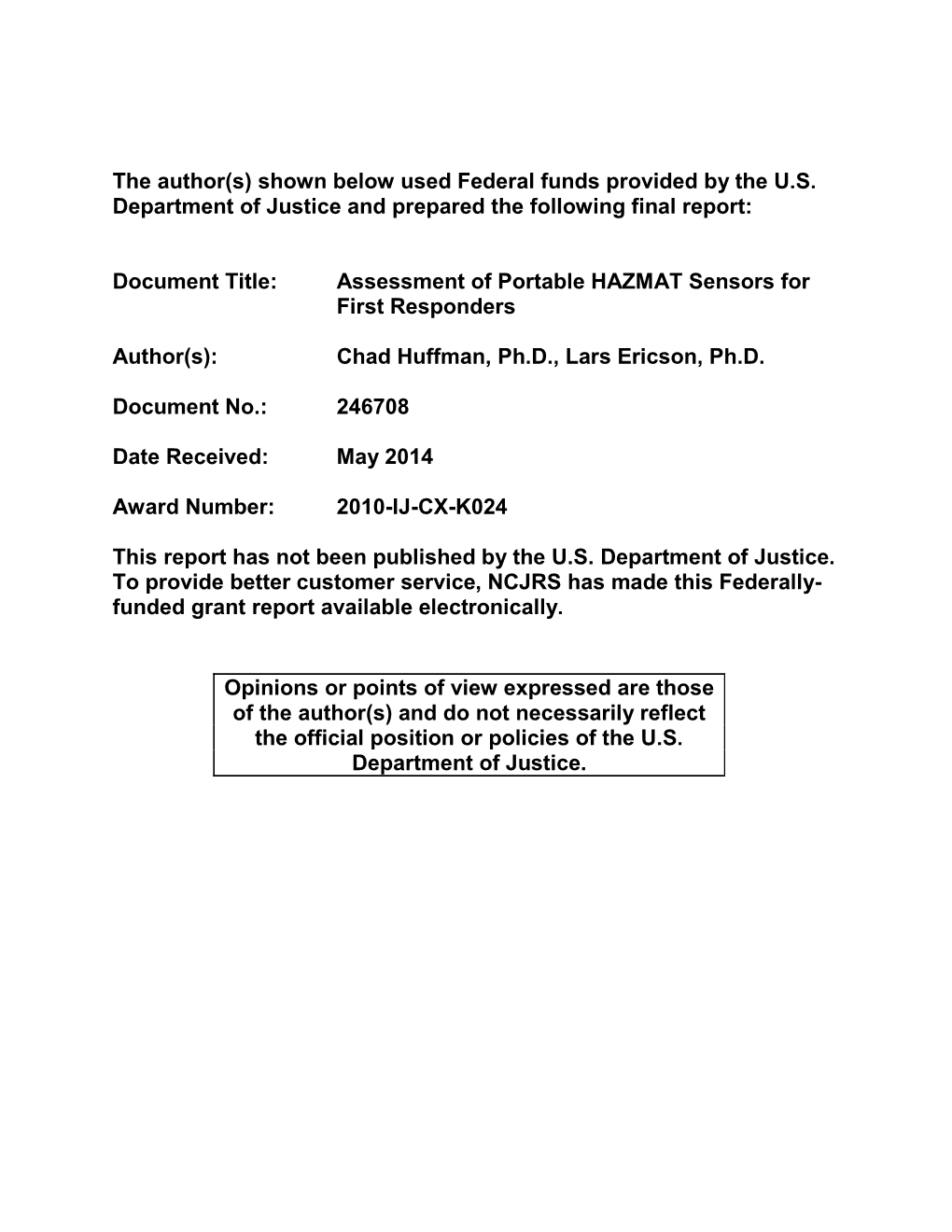 Assessment of Portable HAZMAT Sensors for First Responders