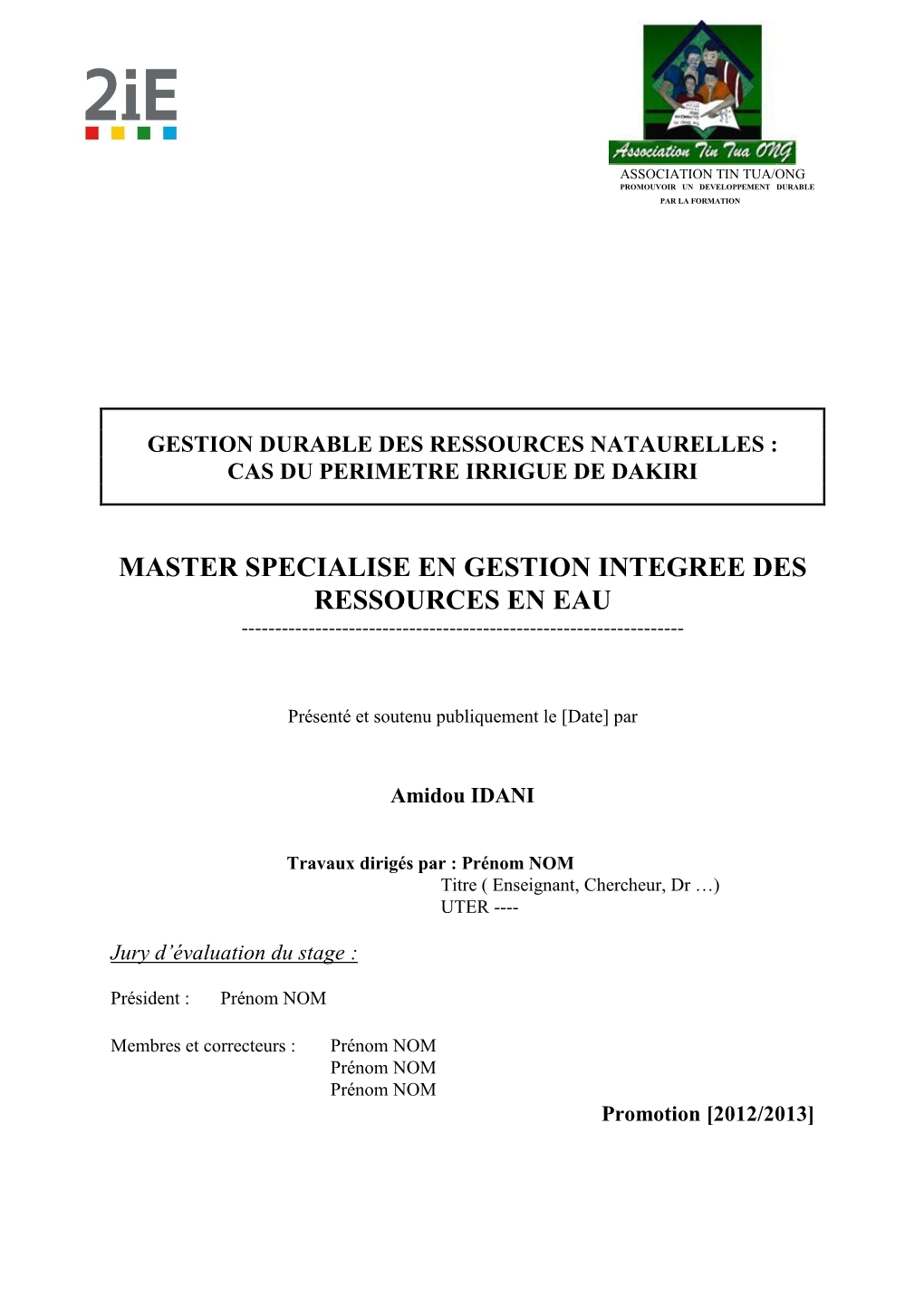 La Gestion Des Ressources Naturelles : Cas Du Périmètre Irrigué De Dakiri