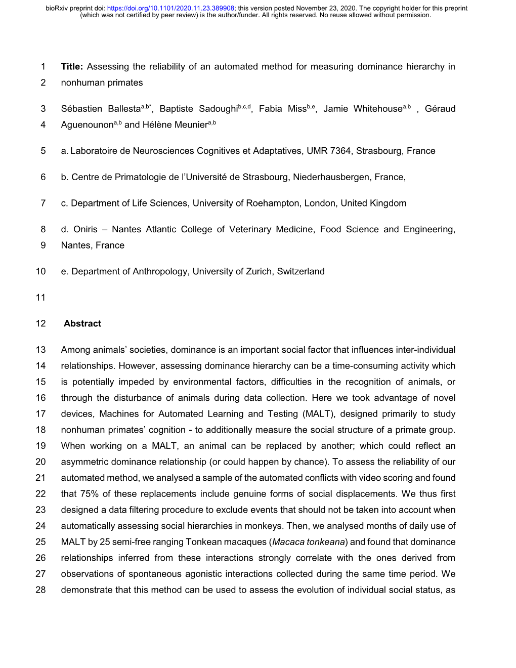 Assessing the Reliability of an Automated Method for Measuring Dominance Hierarchy in Nonhuman Primates