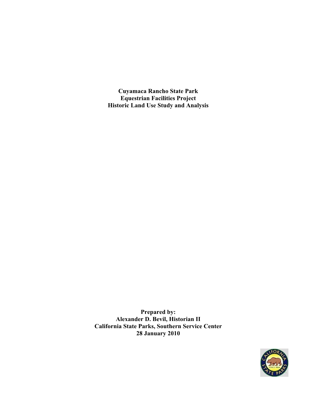 Cuyamaca Rancho State Park Equestrian Facilities Project Historic Land Use Study and Analysis