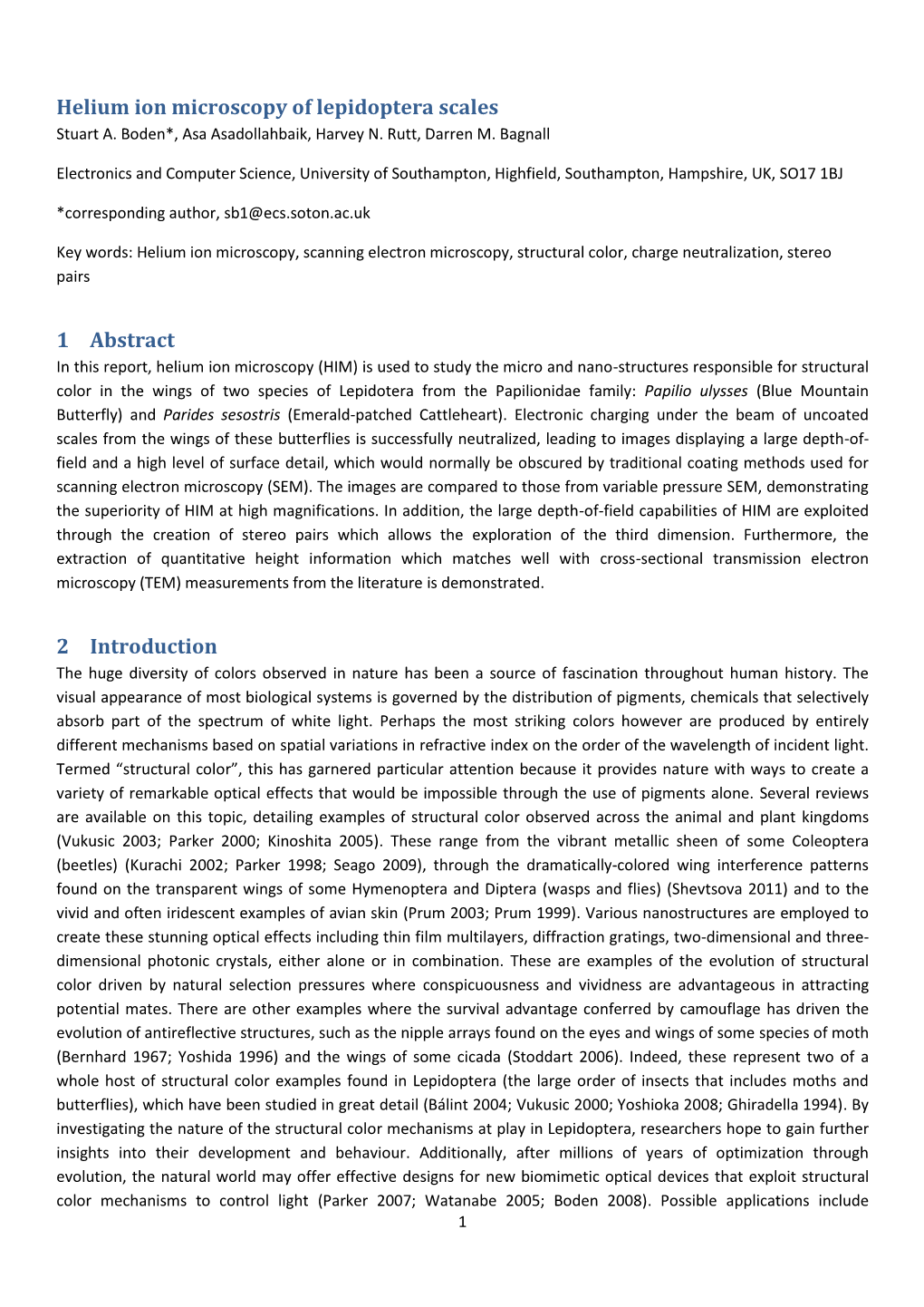 Helium Ion Microscopy of Lepidoptera Scales 1 Abstract 2 Introduction