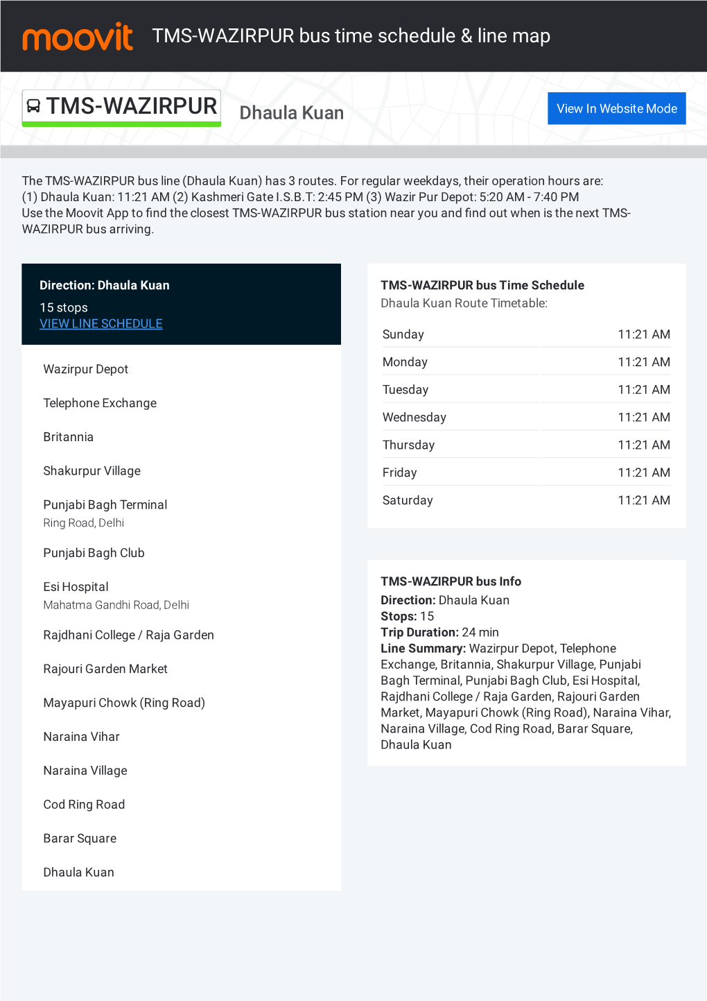 TMS-WAZIRPUR Bus Time Schedule & Line Route