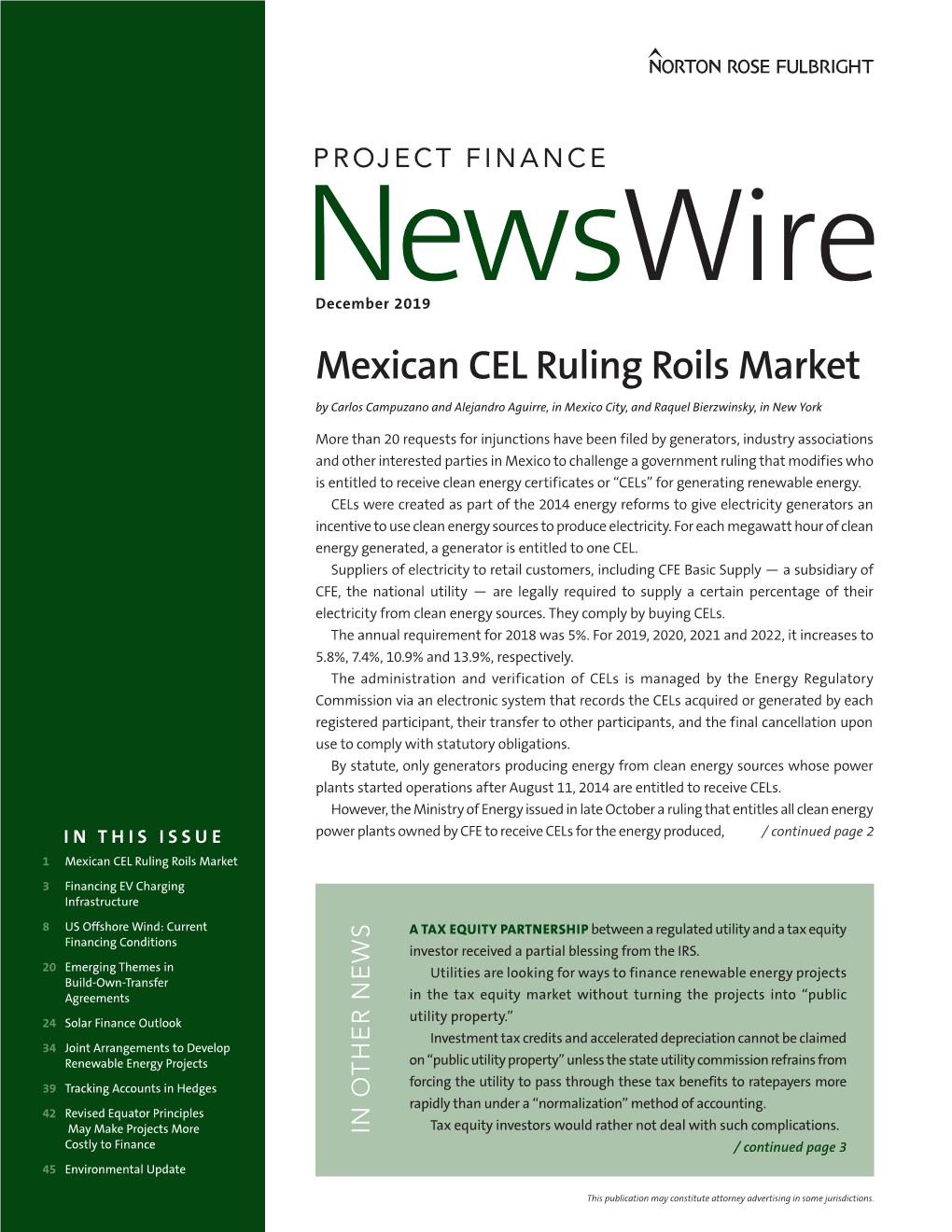 Mexican CEL Ruling Roils Market by Carlos Campuzano and Alejandro Aguirre, in Mexico City, and Raquel Bierzwinsky, in New York