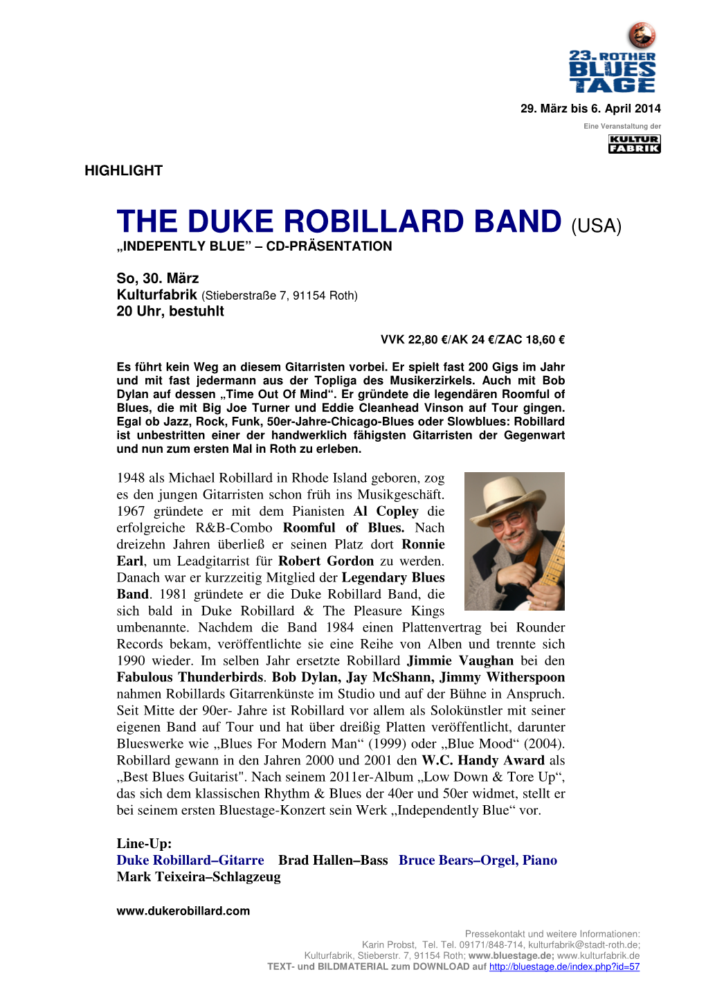 The Duke Robillard Band (Usa) „Indepently Blue” – Cd-Präsentation