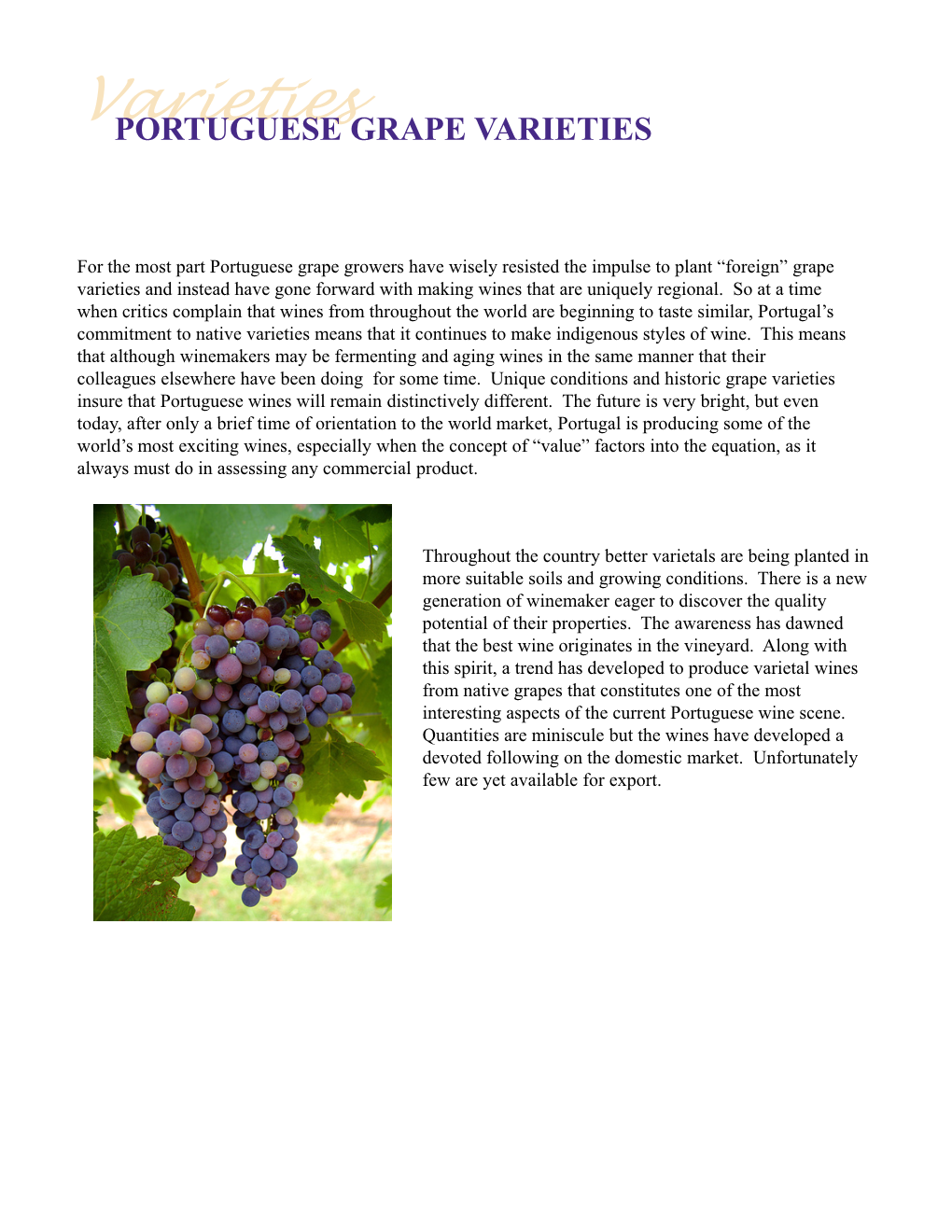 Varietiesportuguese GRAPE VARIETIES