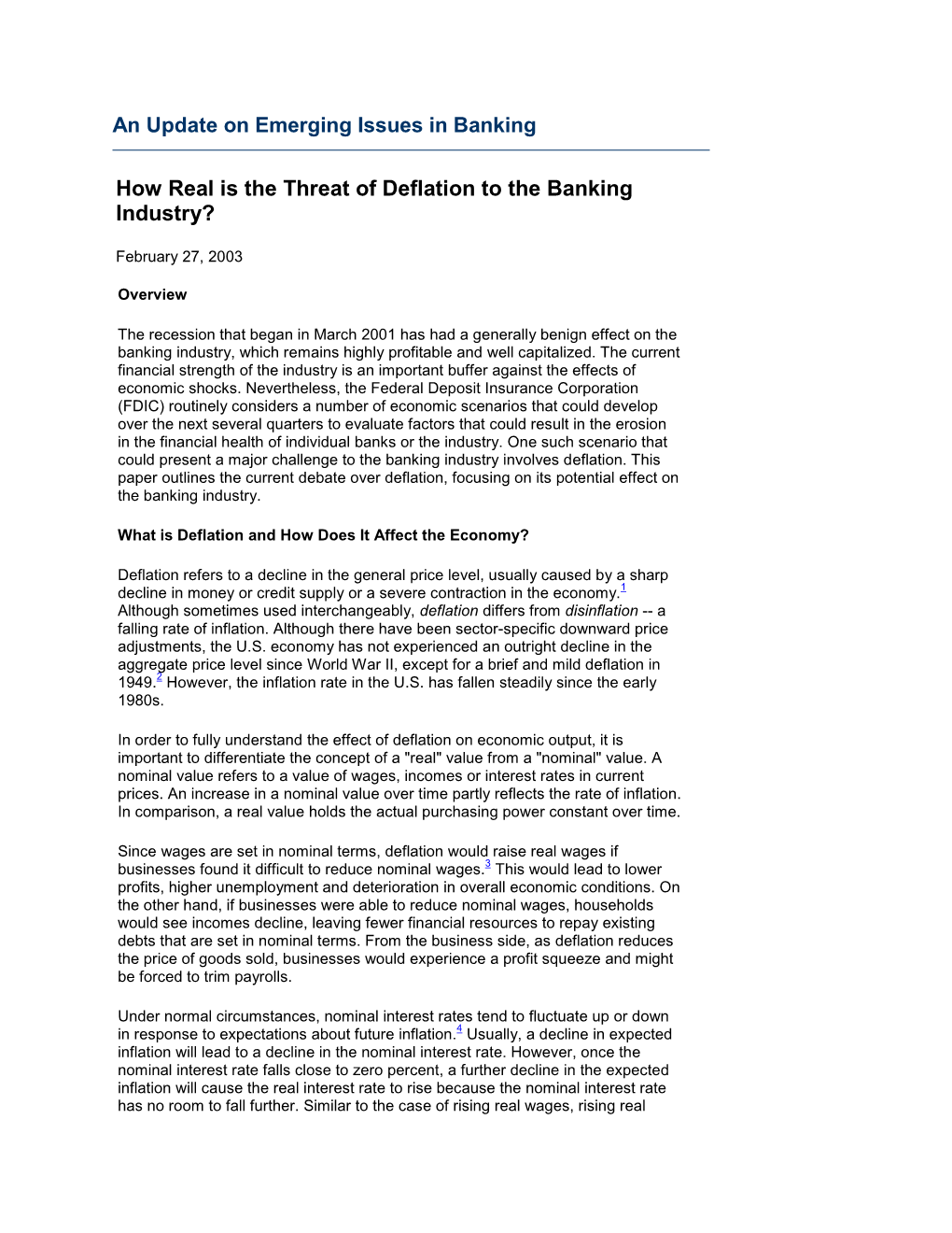 How Real Is the Threat of Deflation to the Banking Industry?