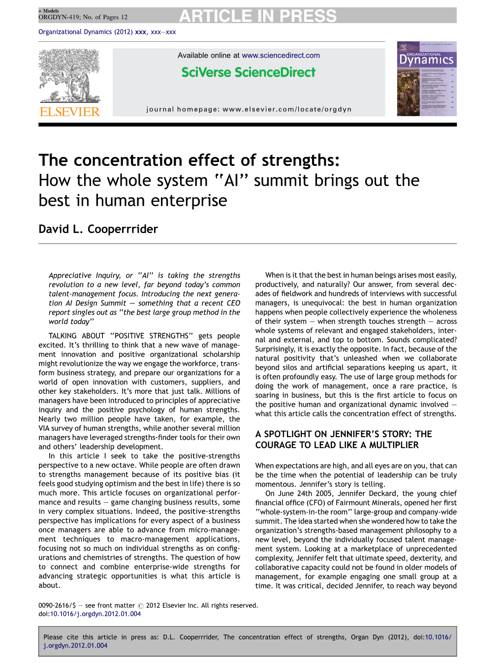 The Concentration Effect of Strengths: How the Whole System “AI” Summit