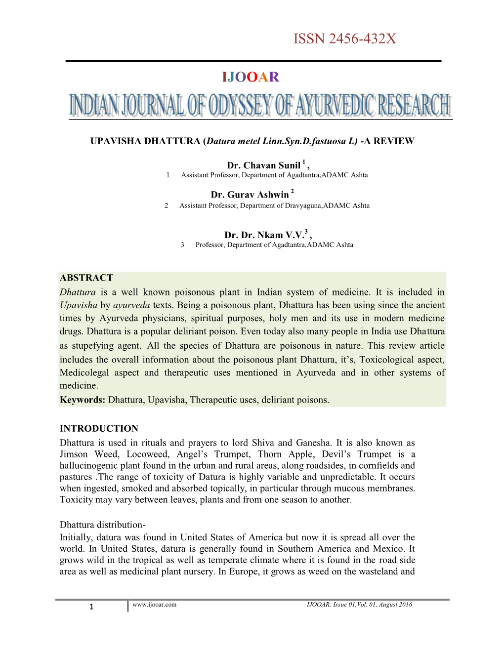 Indian Journal of Odyssey of Ayurvedic Research