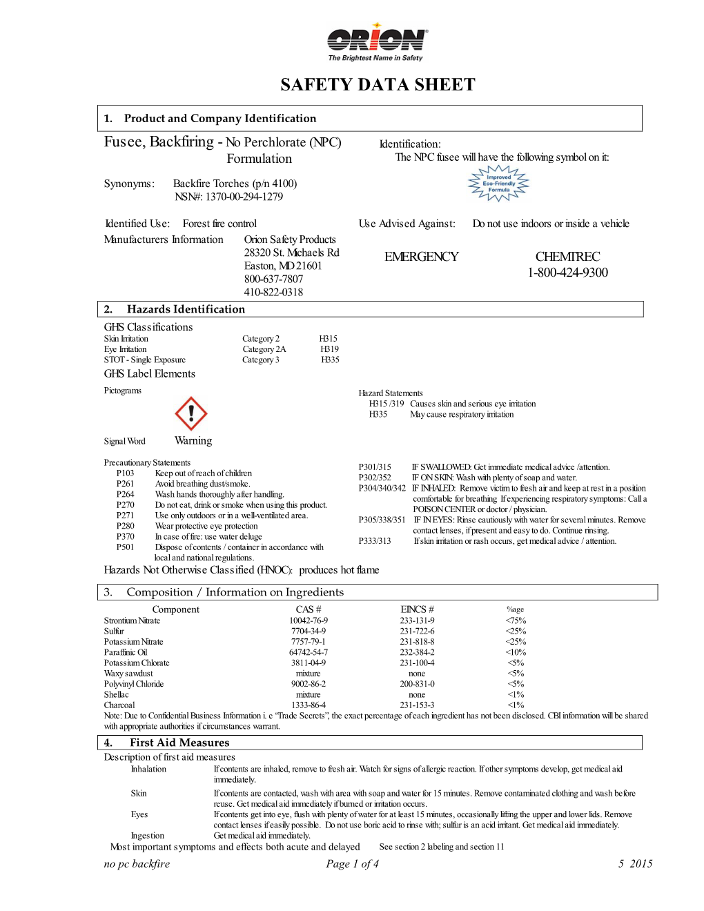 Fusee, Backfiring - No Perchlorate (NPC) Identification: Formulation the NPC Fusee Will Have the Following Symbol on It