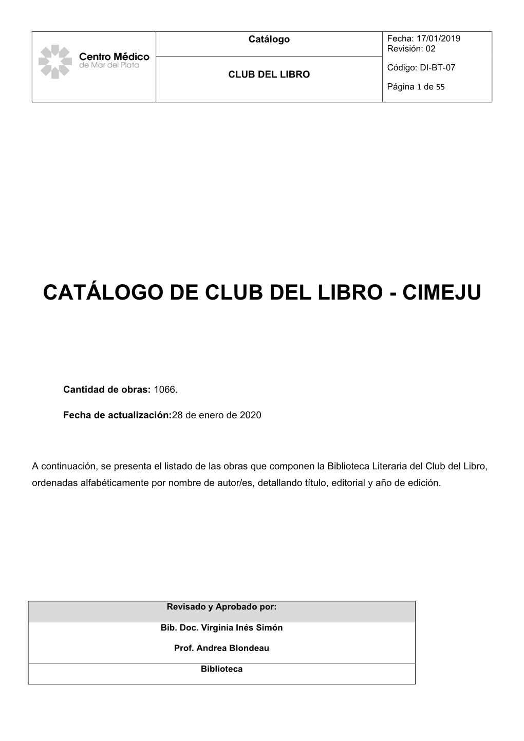 Catálogo De Club Del Libro - Cimeju