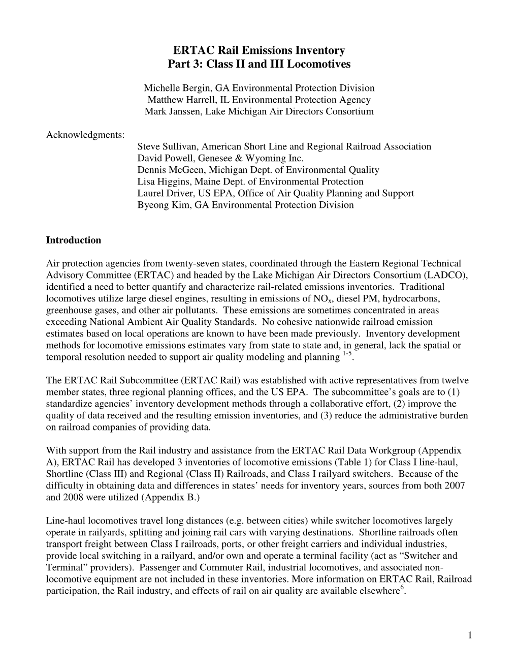 ERTAC Rail Emissions Inventory Part 3: Class II and III Locomotives