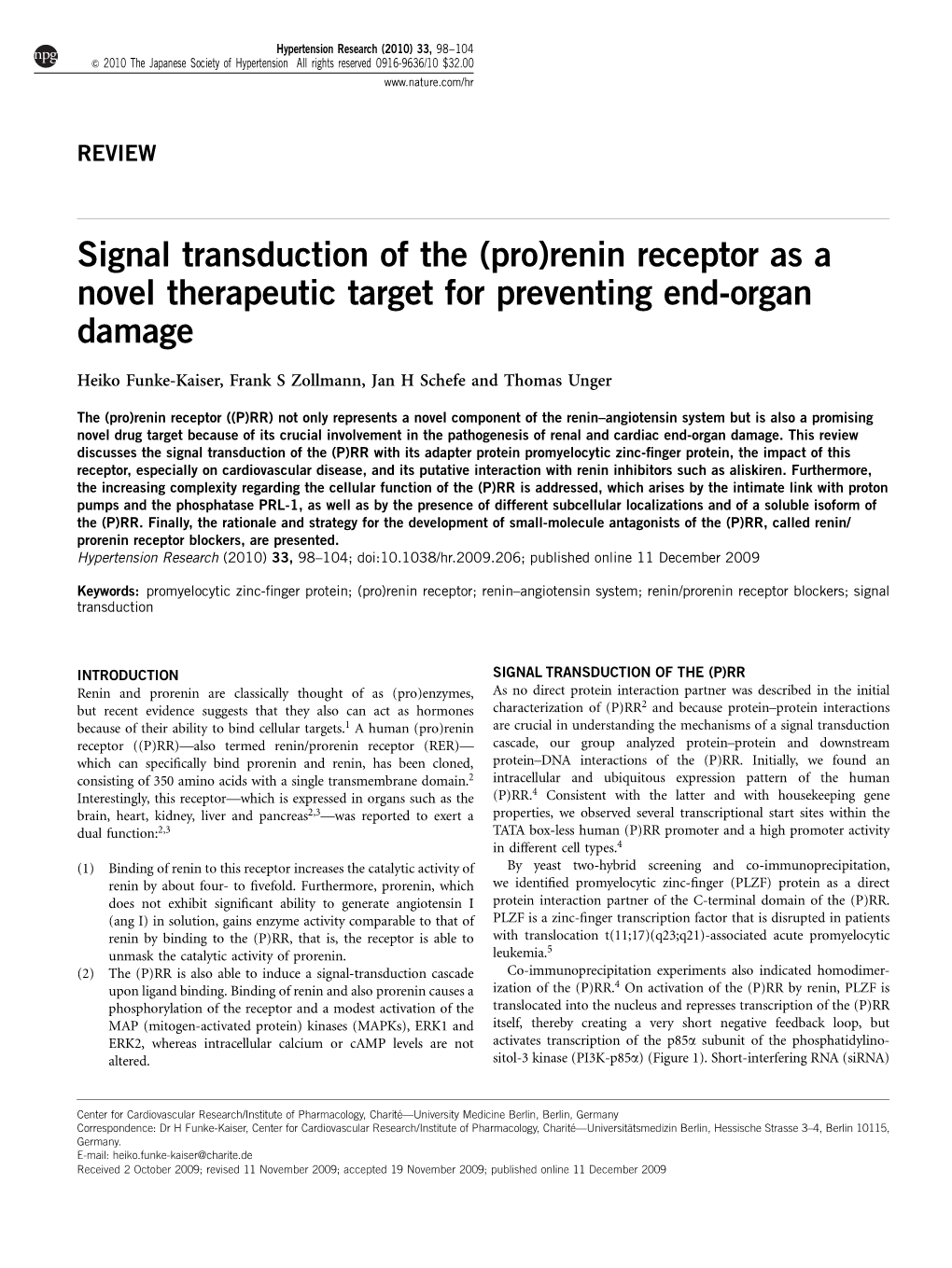 Signal Transduction of the (Pro)Renin Receptor As a Novel Therapeutic Target for Preventing End-Organ Damage