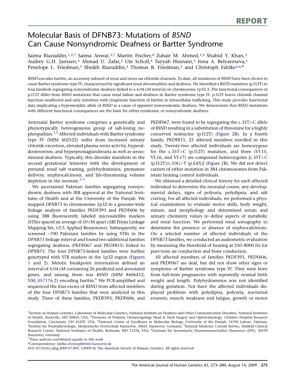 Mutations of BSND Can Cause Nonsyndromic Deafness Or Bartter Syndrome