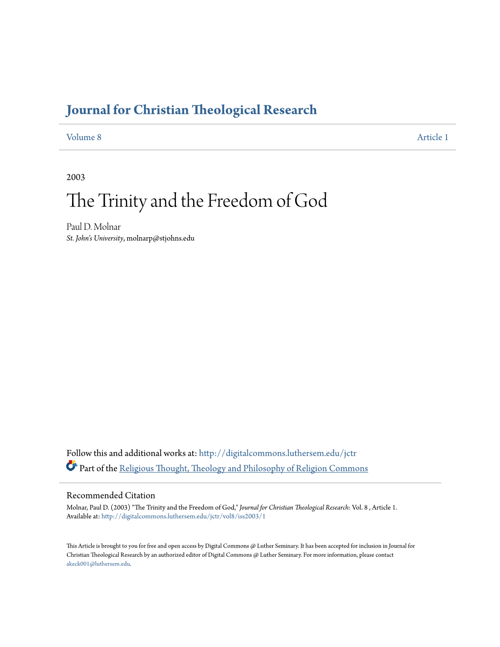 The Trinity and the Freedom of God