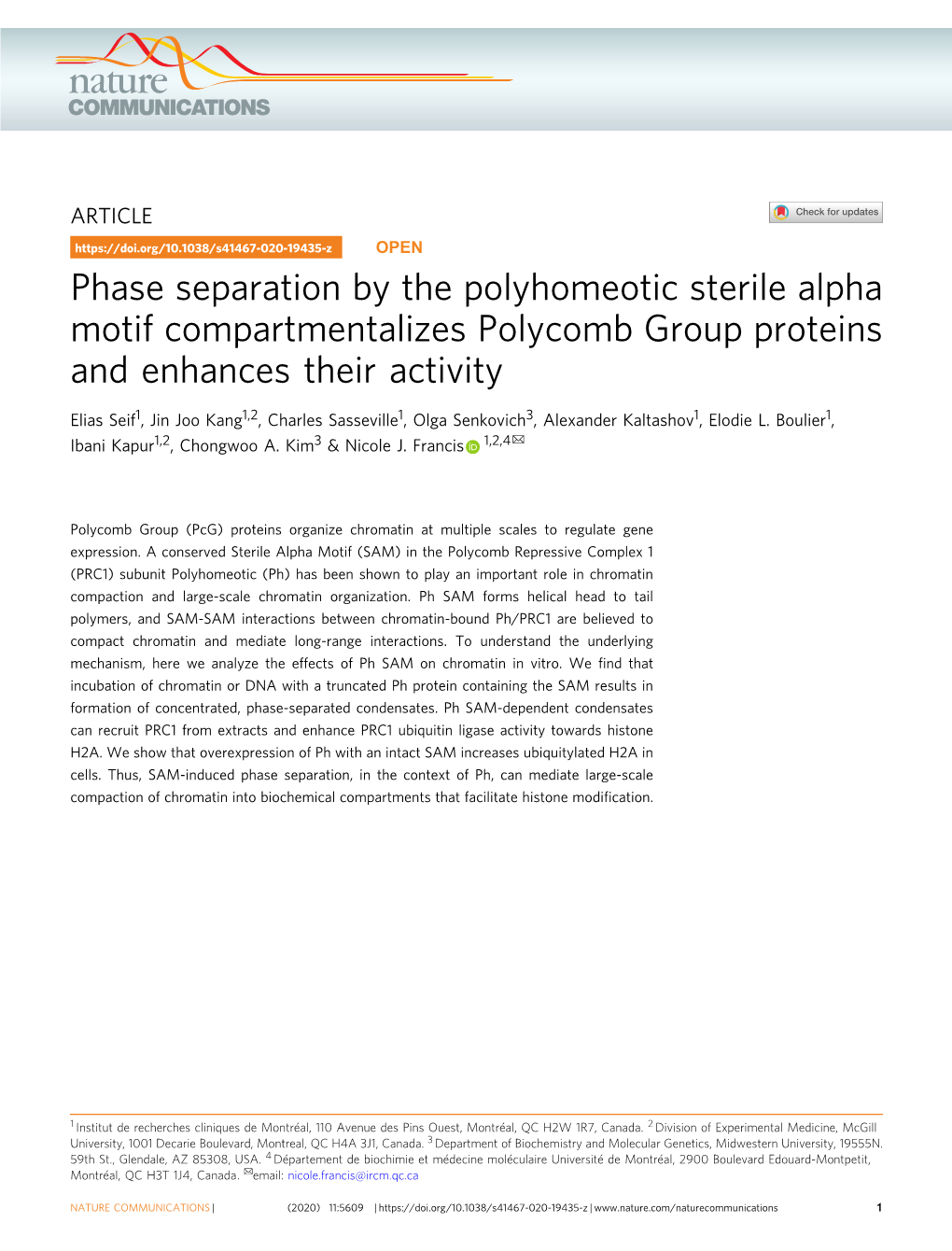 Phase Separation by the Polyhomeotic Sterile Alpha Motif Compartmentalizes Polycomb Group Proteins and Enhances Their Activity