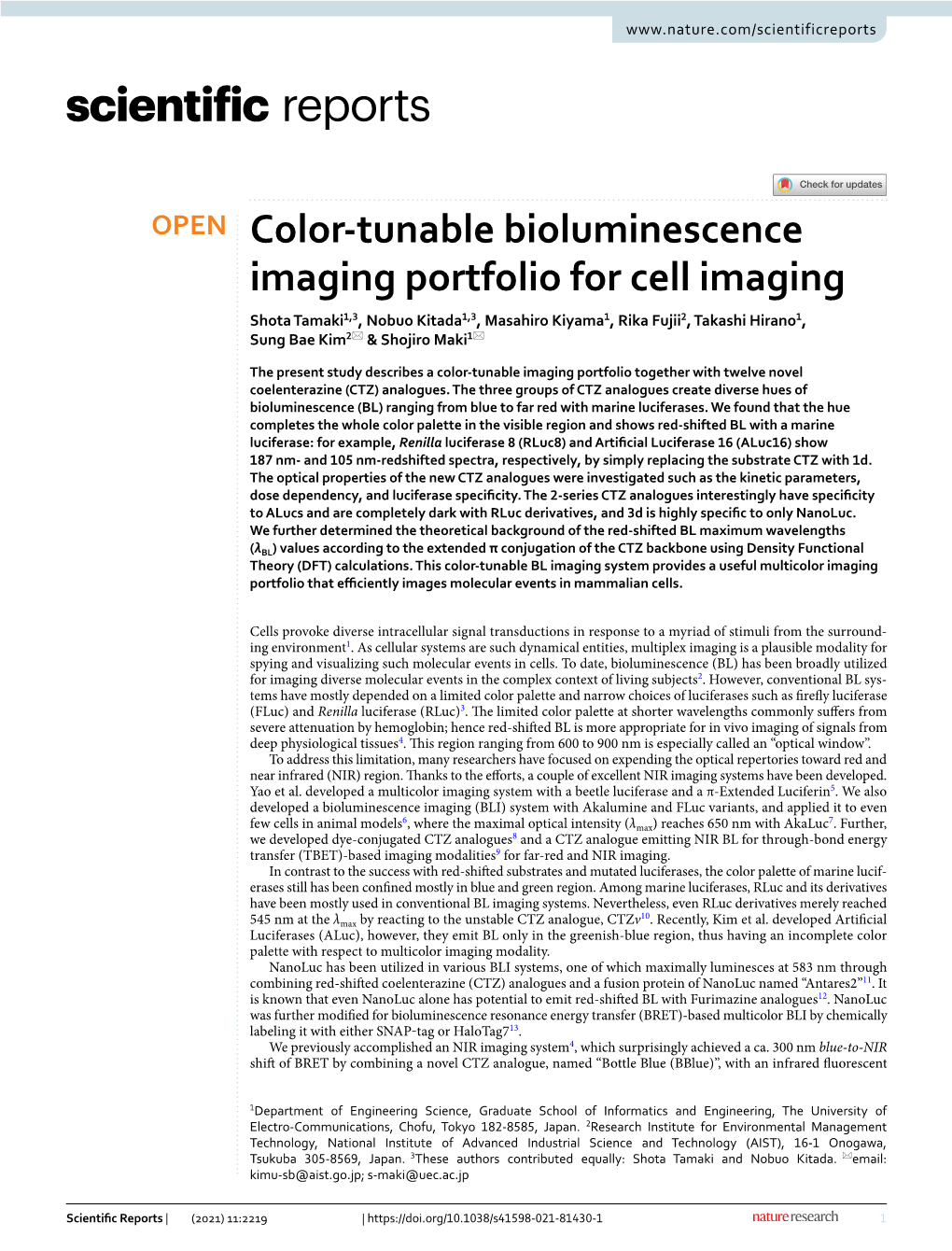 Color-Tunable Bioluminescence Imaging Portfolio for Cell
