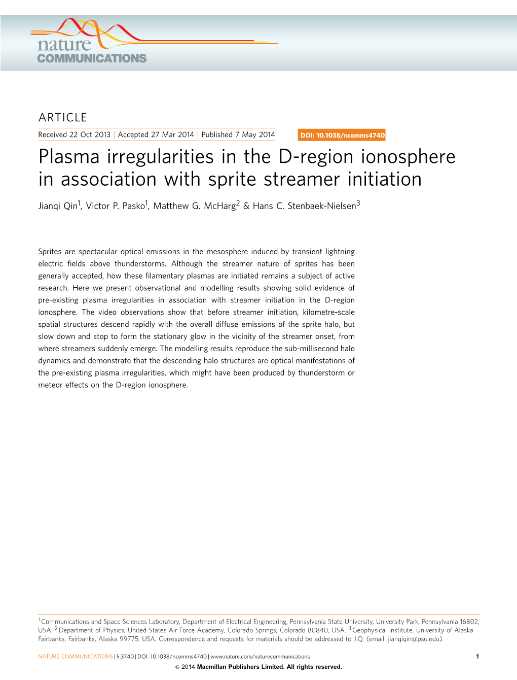 Plasma Irregularities in the D-Region Ionosphere in Association with Sprite Streamer Initiation