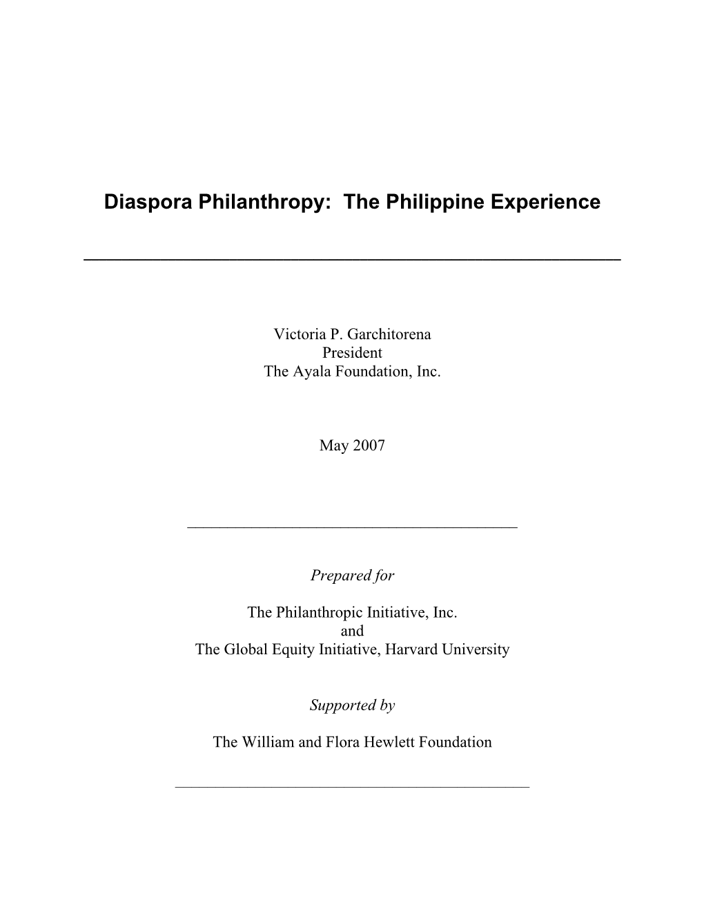 Diaspora Philanthropy: the Philippine Experience