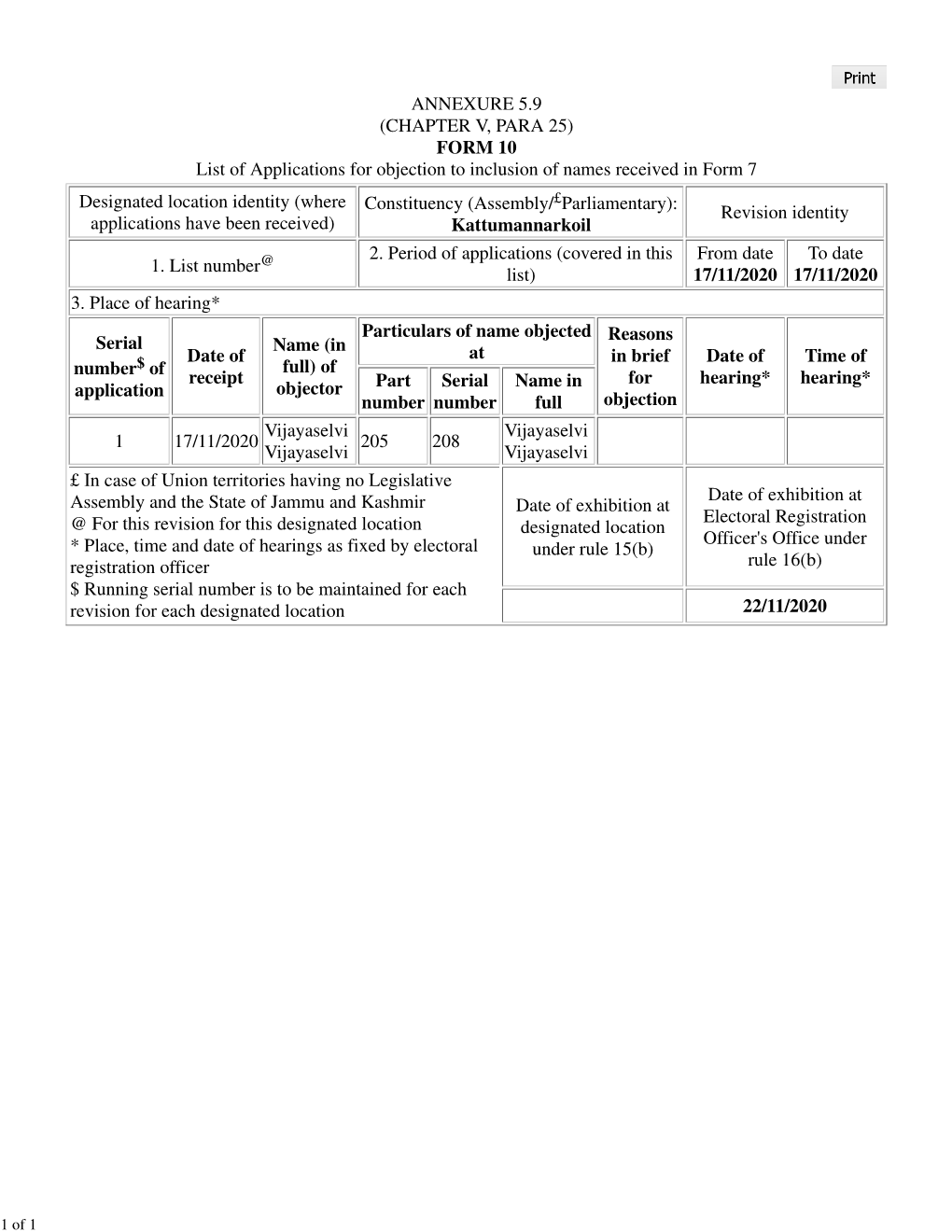 ANNEXURE 5.9 (CHAPTER V, PARA 25) FORM 10 List of Applications For