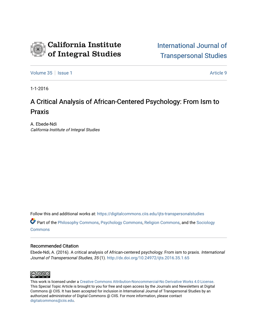 A Critical Analysis of African-Centered Psychology: from Ism to Praxis