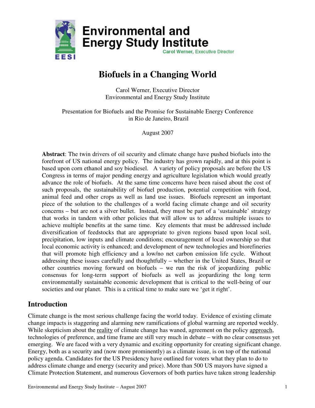 Biofuels in a Changing World