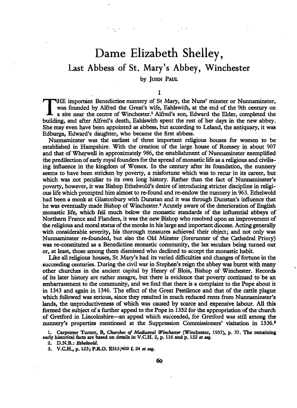 Dame Elizabeth Shelley, Last Abbess of St