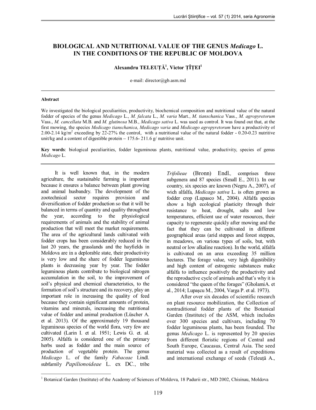 BIOLOGICAL and NUTRITIONAL VALUE of the GENUS Medicago L