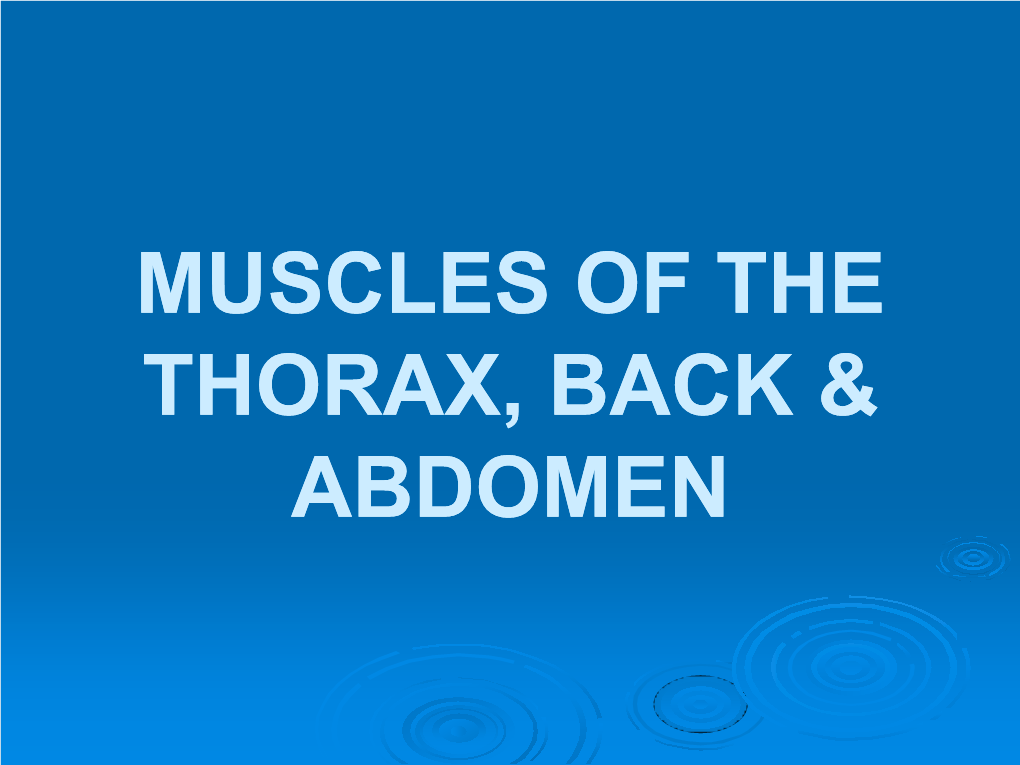 Muscles of the Thorax, Back & Abdomen