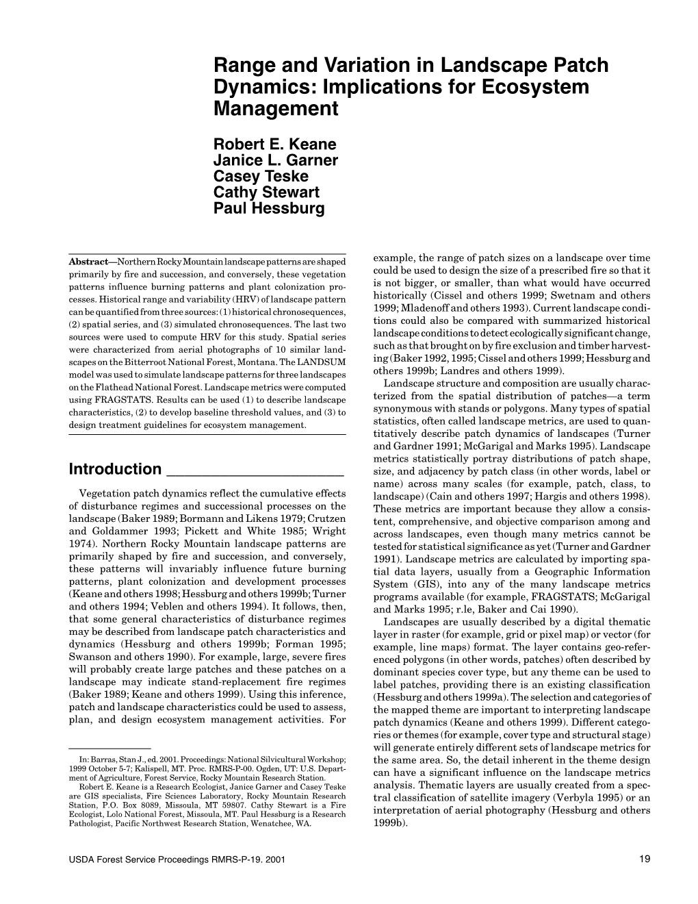 Range and Variation in Landscape Patch Dynamics: Implications for Ecosystem Management