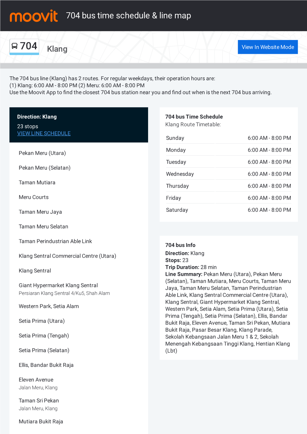 704 Bus Time Schedule & Line Route