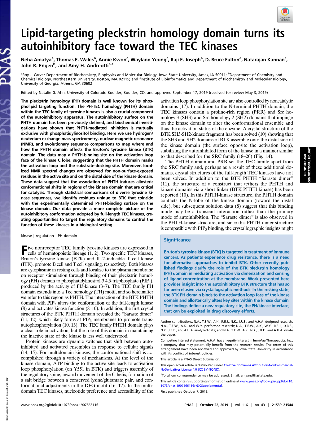 Lipid-Targeting Pleckstrin Homology Domain Turns Its Autoinhibitory Face Toward the TEC Kinases