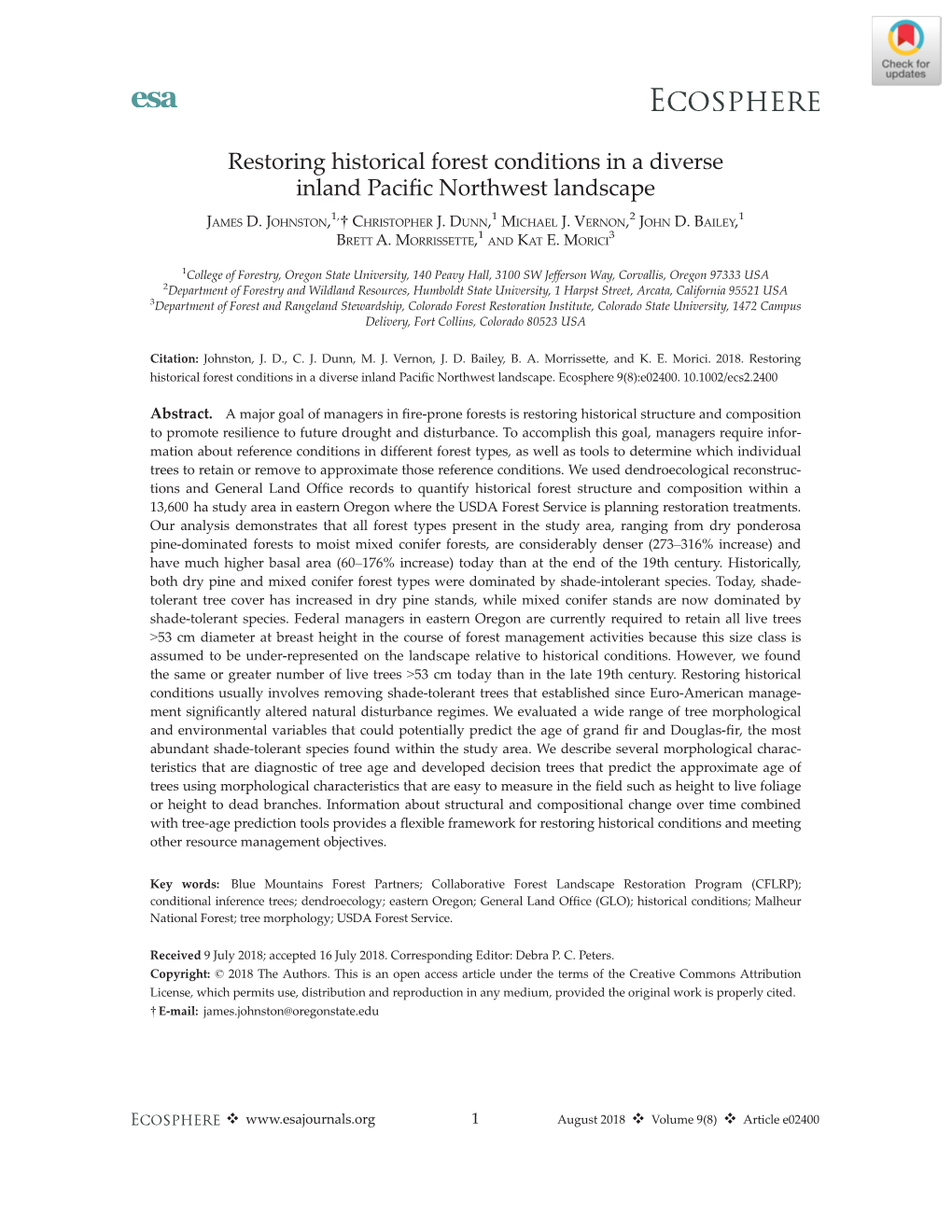 Restoring Historical Forest Conditions in a Diverse Inland Pacific