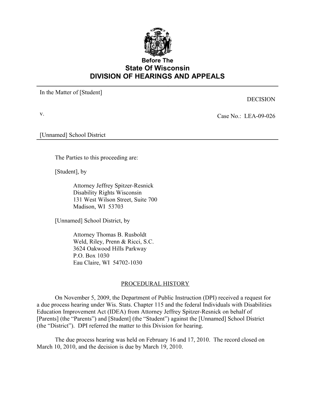 LEA Due Process Decision LEA-09-026