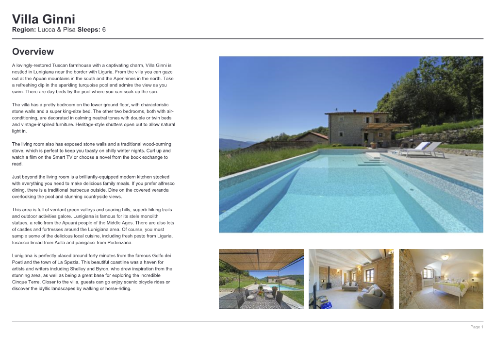 Villa Ginni Region: Lucca & Pisa Sleeps: 6