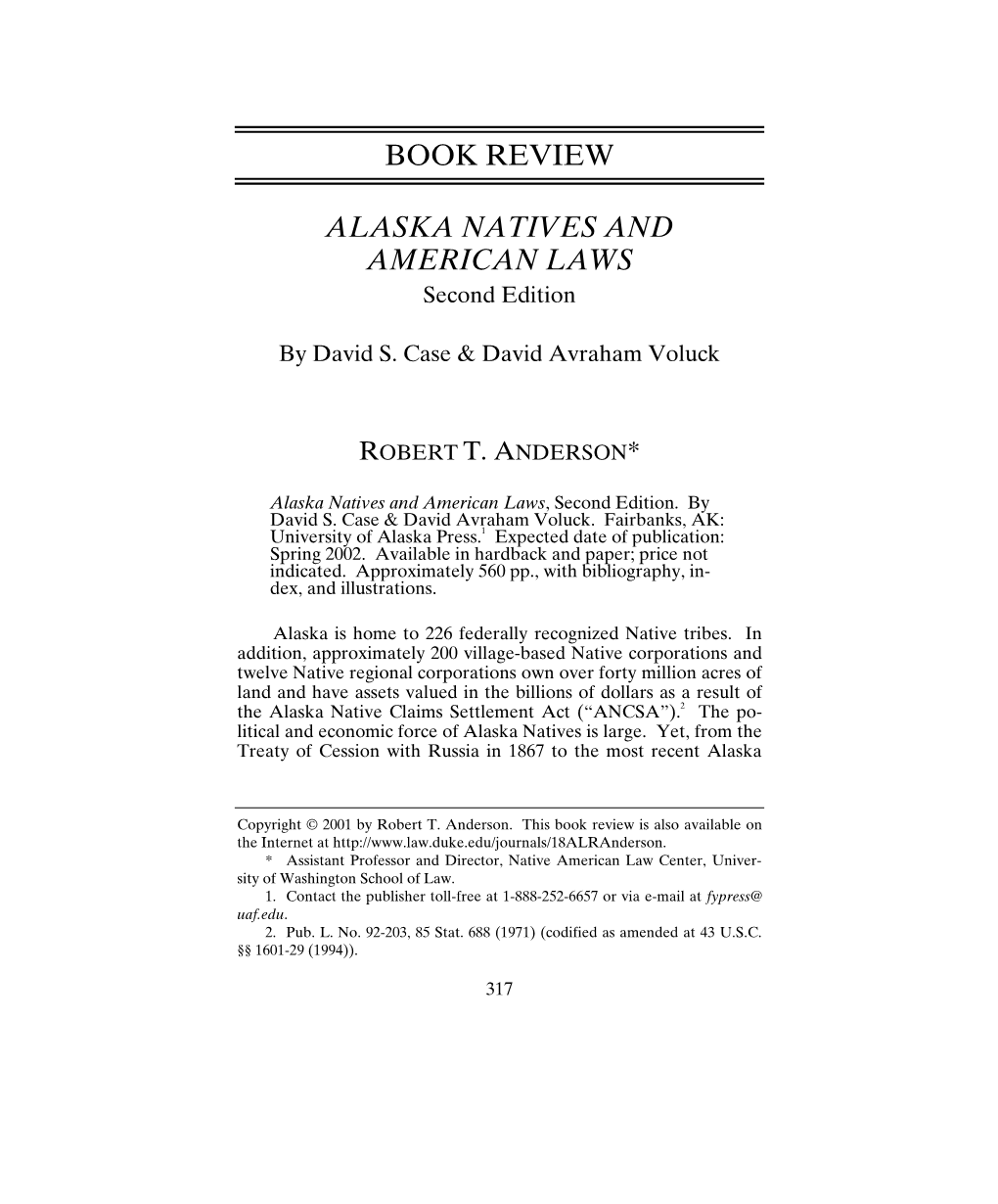 Review of Alaska Natives and American Laws, Second Edition, By