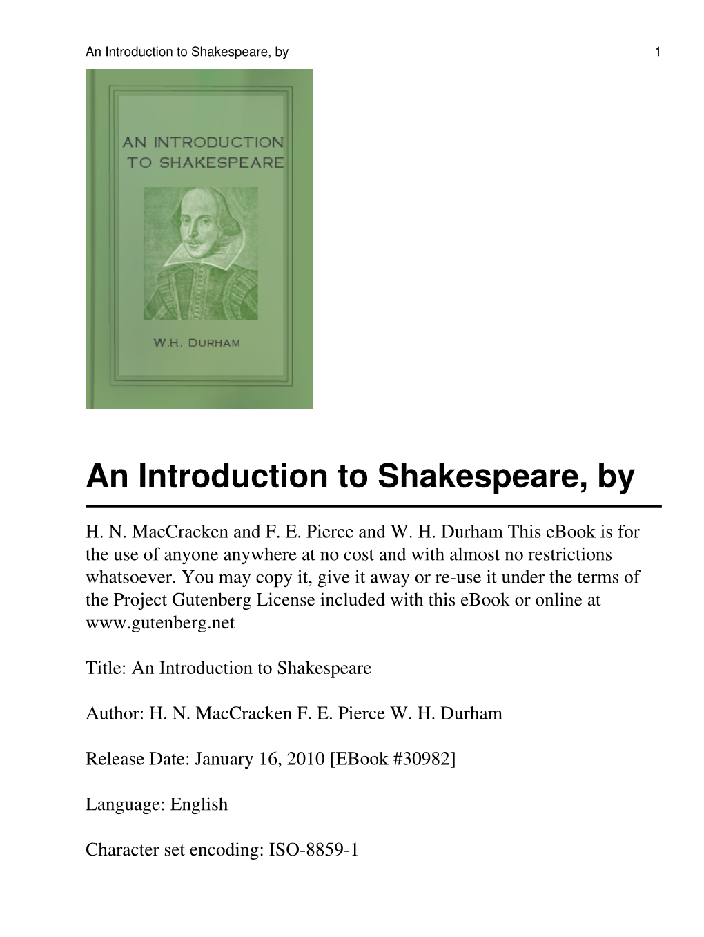 An Introduction to Shakespeare, by 1