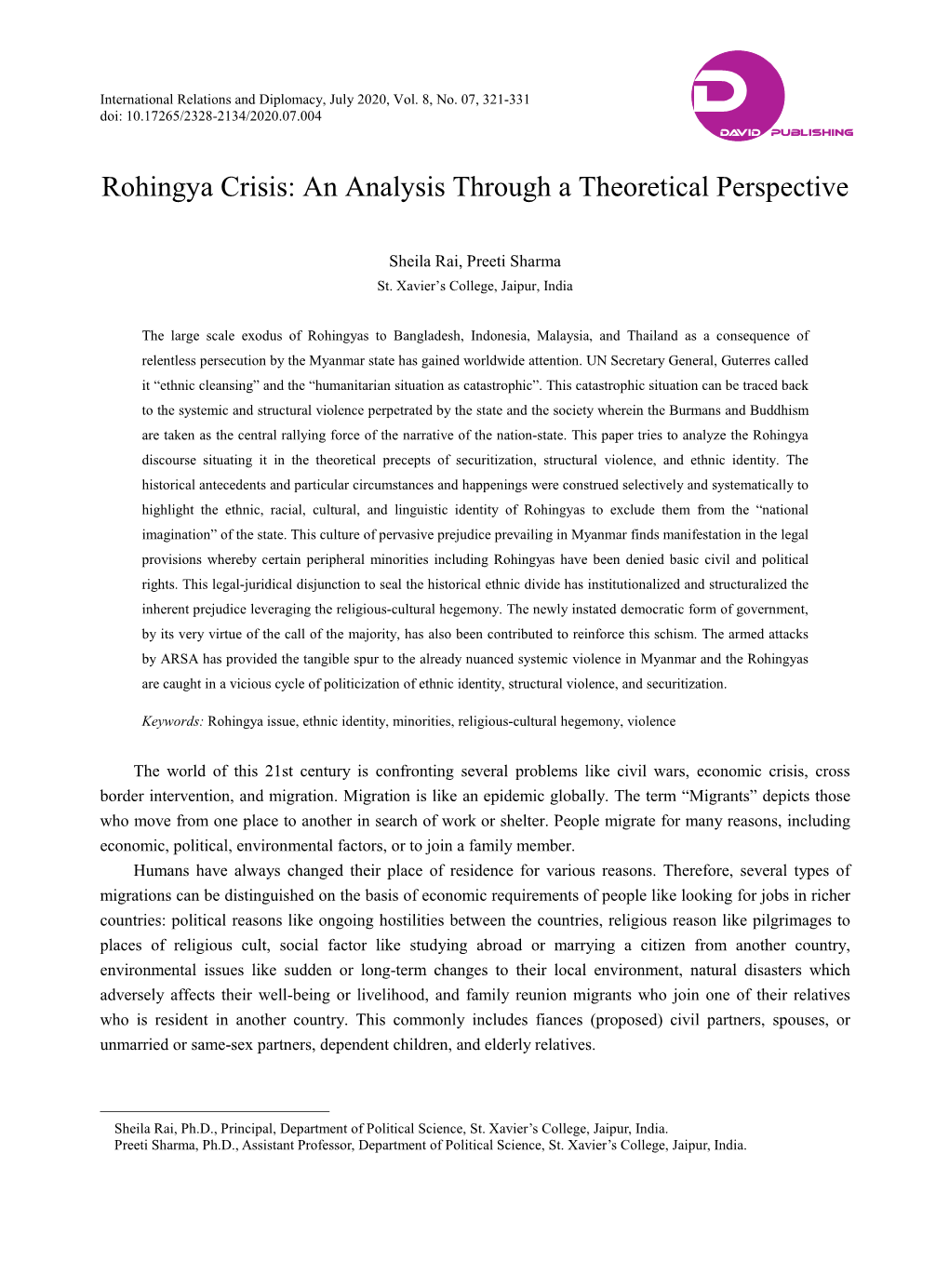 Rohingya Crisis: an Analysis Through a Theoretical Perspective