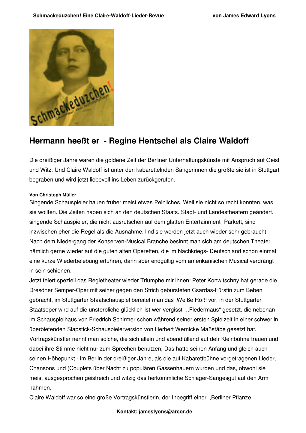 Hermann Heeßt Er - Regine Hentschel Als Claire Waldoff