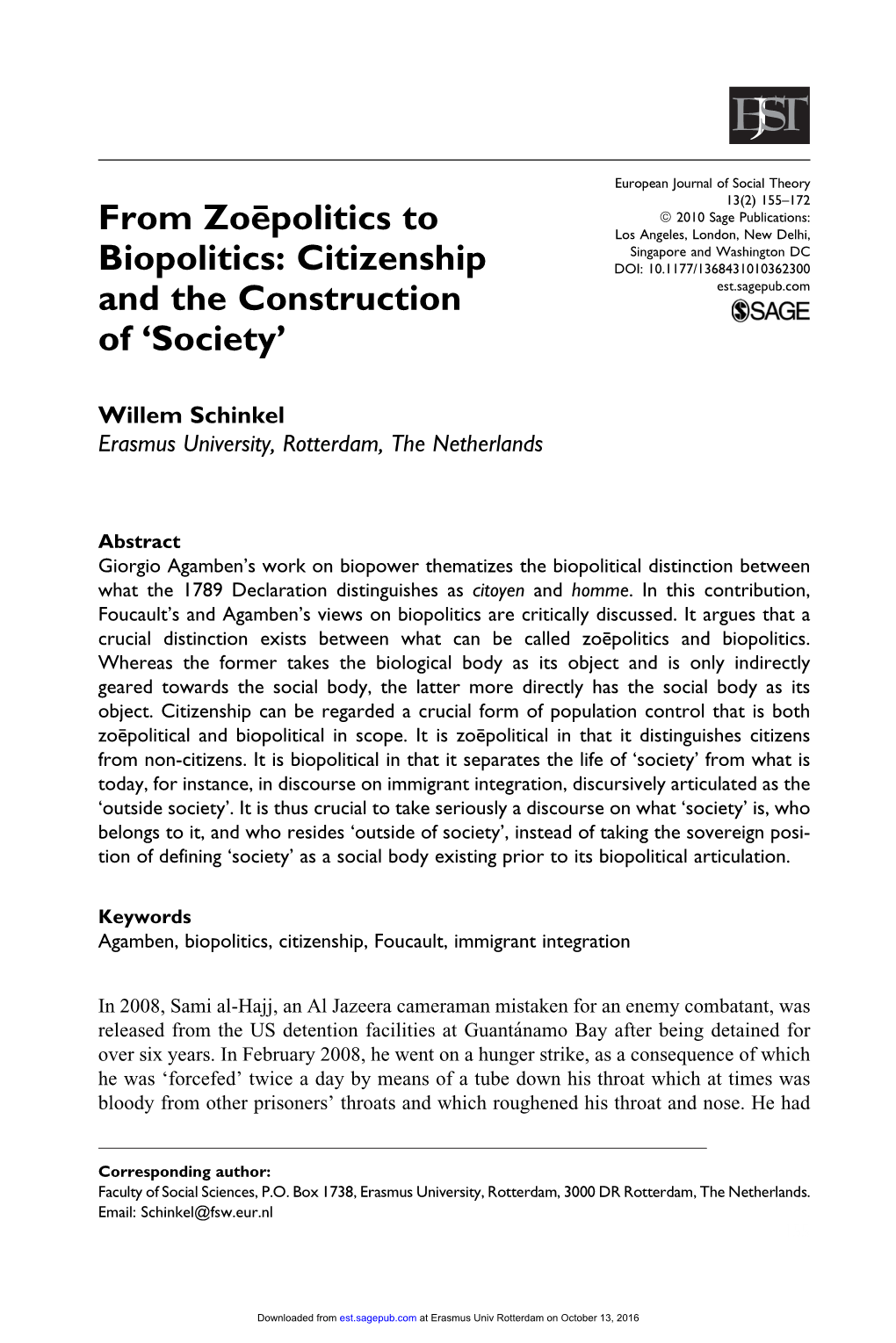 From Zo¯Epolitics to Biopolitics: Citizenship and the Construction Of