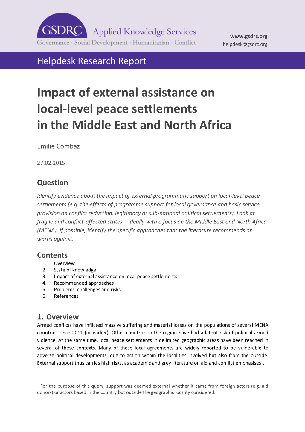 Impact of External Assistance on Local-Level Peace Settlements in the Middle East and North Africa