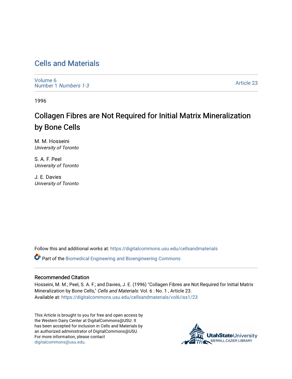 Collagen Fibres Are Not Required for Initial Matrix Mineralization by Bone Cells