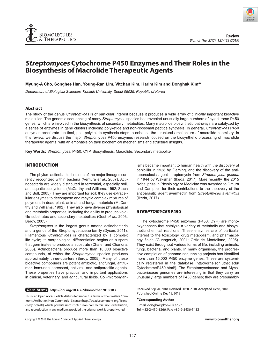 Streptomyces Cytochrome P450 Enzymes and Their Roles in the Biosynthesis of Macrolide Therapeutic Agents