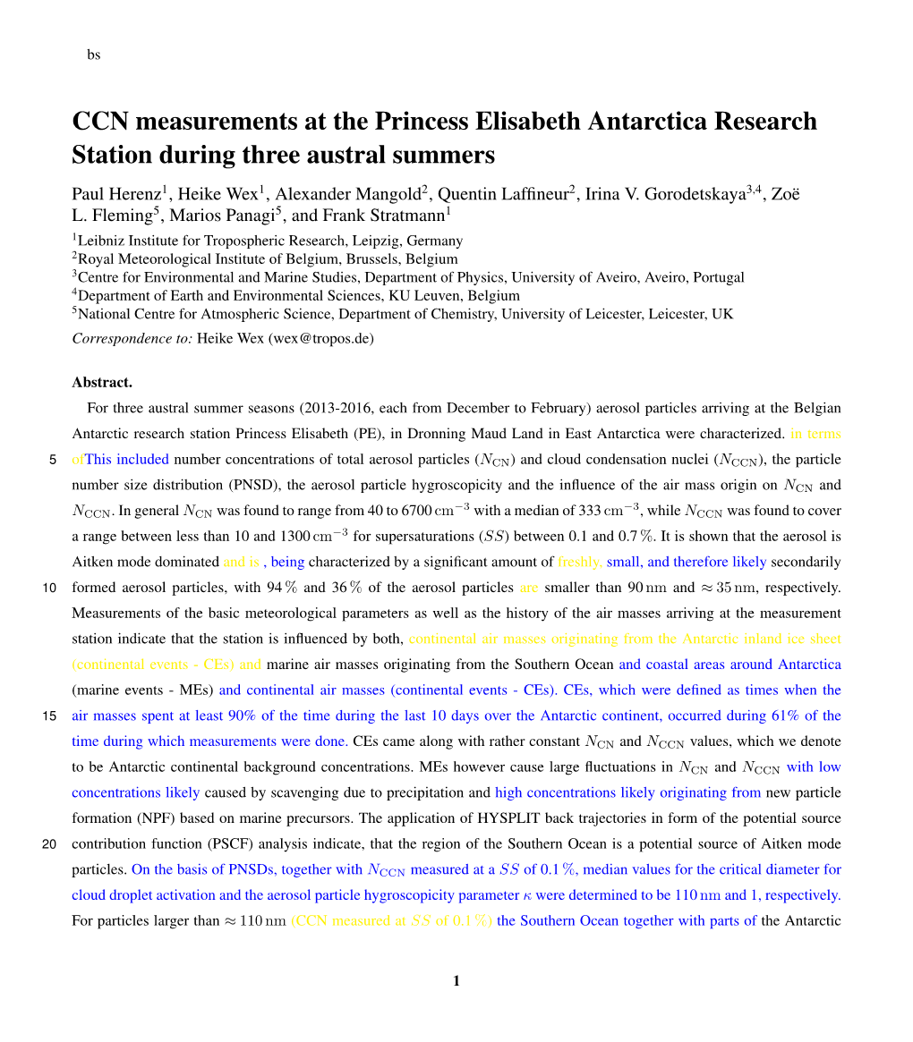 CCN Measurements at the Princess Elisabeth Antarctica Research