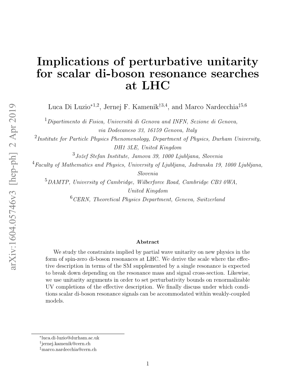 Implications of Perturbative Unitarity for Scalar Di-Boson Resonance Searches at LHC