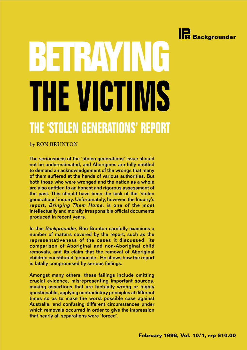 STOLEN GENERATIONS’ REPORT by RON BRUNTON