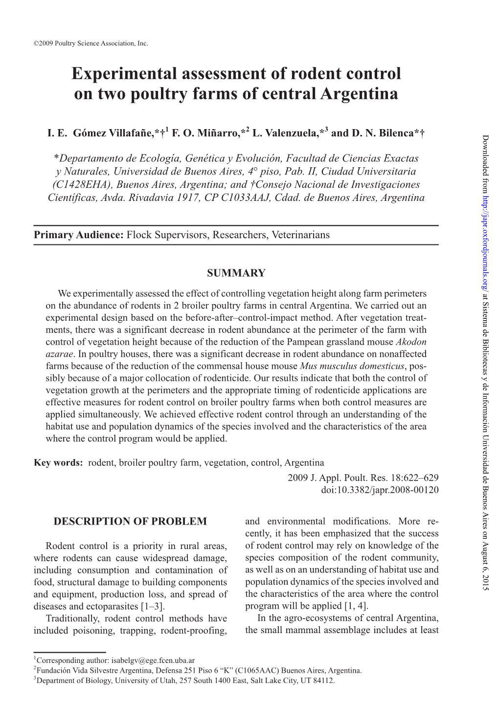 Experimental Assessment of Rodent Control on Two Poultry Farms of Central Argentina