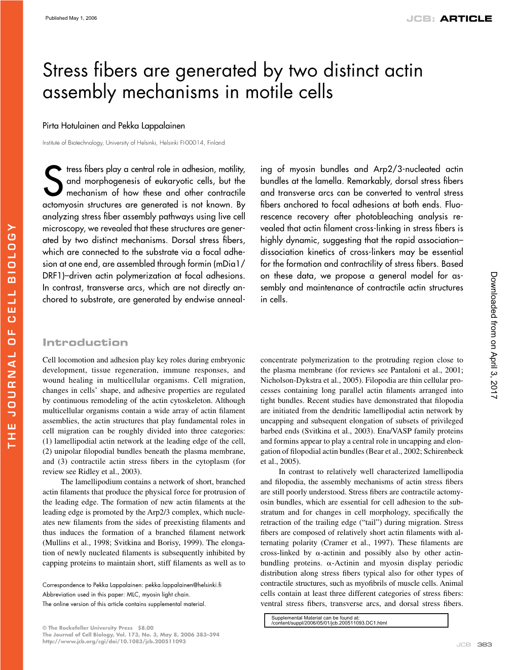 Stress Fibers Are Generated by Two Distinct Actin Assembly Mechanisms